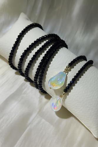 Green Beaded Lariat Necklace with Baroque Pearl Drops – Adjustable Wrap Y Style Jewelry, Beach and Bohemian Outfit Accessory for Women - color: Black