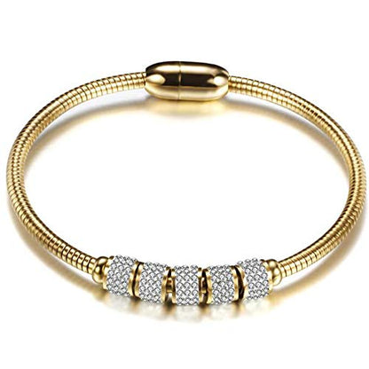 JUDE Stainless Steel Cubic Zircon Snake Chain Bangle Bracelet - color: Gold