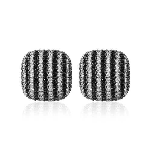18K Gold Plated Chunky Square & Round Cubic Zirconia Stud Earrings for Women, Hypoallergenic 925 Silver Post Simulated Diamond Wedding Prom Party Bridesmaid Daily Fine Jewelry Gift for Mom Wife Friend - color: EA355-Square-Black