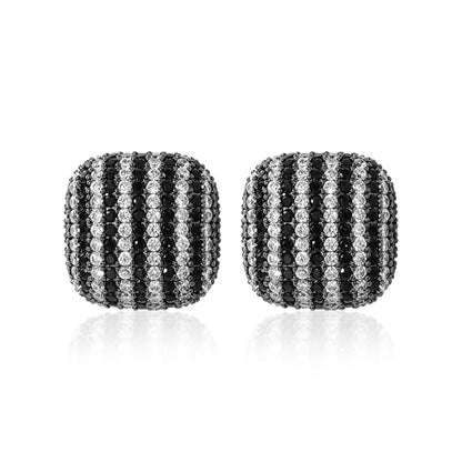 18K Gold Plated Chunky Square & Round Cubic Zirconia Stud Earrings for Women, Hypoallergenic 925 Silver Post Simulated Diamond Wedding Prom Party Bridesmaid Daily Fine Jewelry Gift for Mom Wife Friend - color: EA355-Square-Black