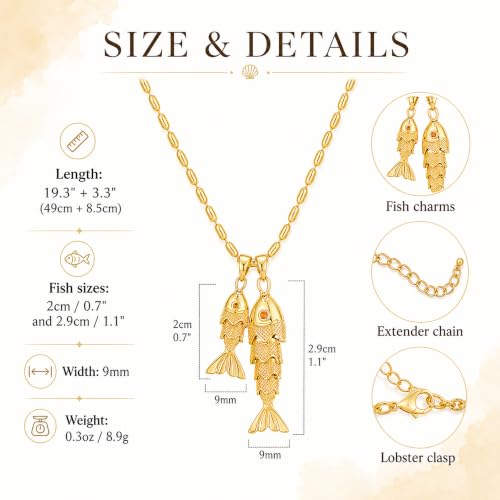 YUJIE Dainty Fish Pendant Necklace for Women 14k Gold Plated Ocean Fish Charm Necklace Summer - color: double fish