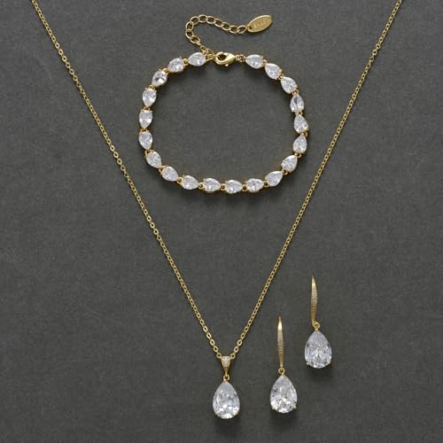 SWEETV Bridal Wedding Jewelry Set for Brides,Teardrop Bridesmaids Jewelry Set - color: S02 Gold