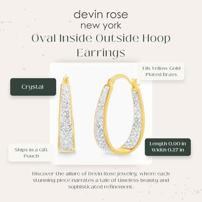 Devin Rose Oval Inside Outside Hoop Earrings for Women Faceted Sparkle Crystals - color: Yellow