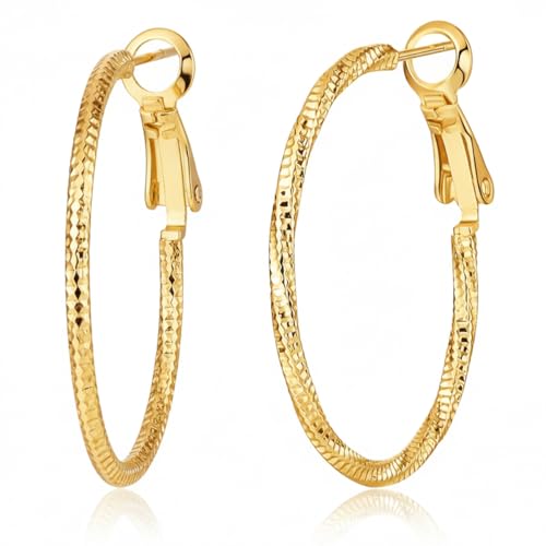 14K Gold/Silver Plated Twisted Hoop Earrings for Women - Sparkly Diamond-Cut Large Hoops with 925 Sterling Silver Post, Lightweight Hypoallergenic Trendy Jewelry Gifts (30mm / 40mm) - size: Gold 50mm
