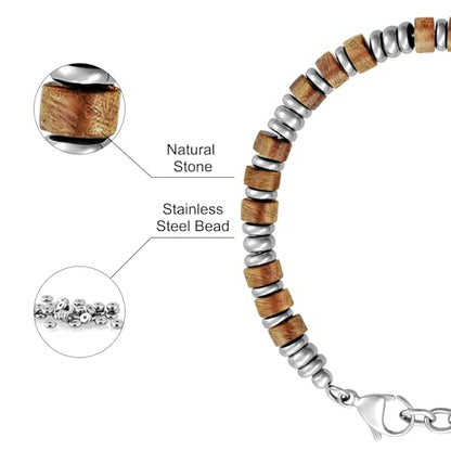 SIUMAL Mens Bracelet, Boho Stainless Steel Bracelets for Men, Beaded Bracelets, Jewelry Gifts for Husband, Father, Friends - color: Brown