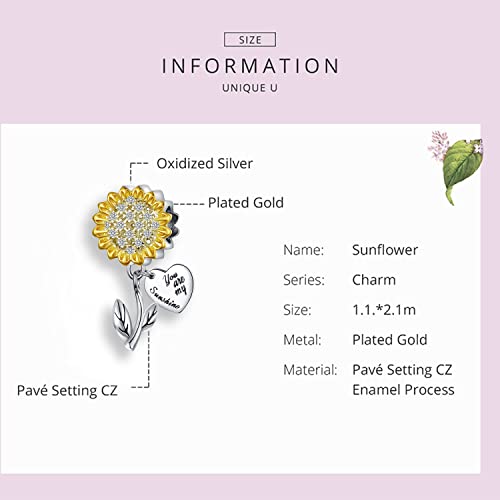 Sunflower Charm Fit for Pandora Charms Bracelet and Necklace You Are My Sunshine Charm Gifts for Women - style: You Are My Sunshine Charm