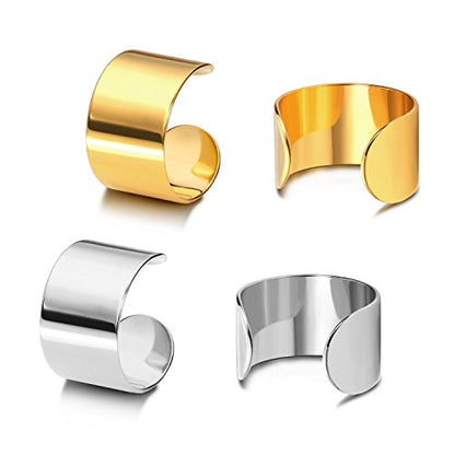 JEWELRIESHOP Earcuffs Stainless Steel Ear Cuffs Helix Cartilage Clip on Wrap Punk Earrings for Women Men Non Piercing Adjustable - color: 01. Steel Gold