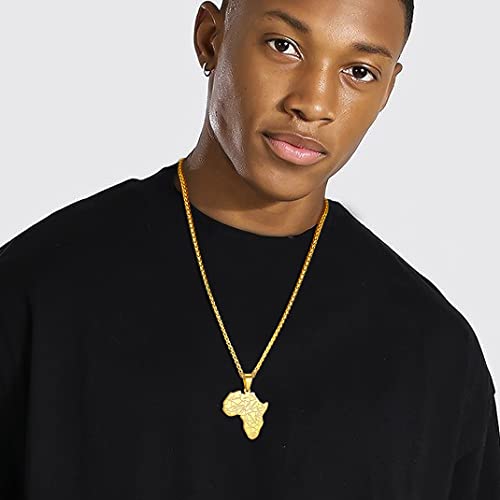 GOLDCHIC JEWELRY Africa Map Necklace for Men, Stainless Steel African Tribal/Egyptian Eye of Horus/I LOVE AFRICA/Elephant Map Hiphop Jewelry Unisex with 22'+2'Adjustable Chain - color: Africa Map - Gold, style: Personalised Engraving