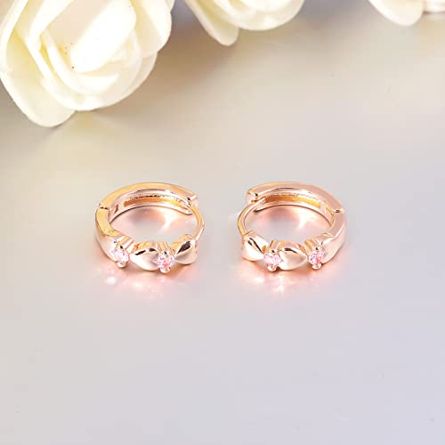 CiNily 14K White Gold Plated Small Hoop Earrings for Women Girls Heart Cubic Zirconia Hypoallergenic Earrings - color: Rose gold-pink