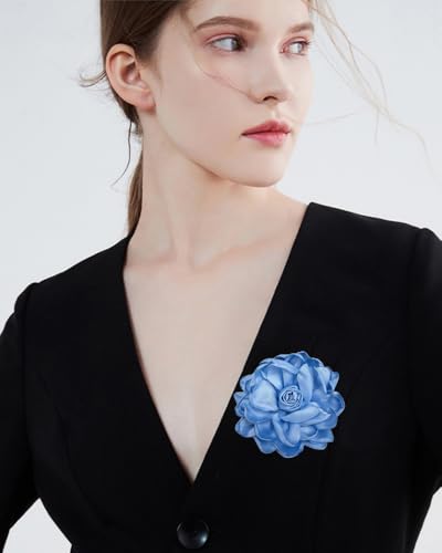 Dainty Fabric Rose Flower Large Brooch Lapel Pins Flower Brooches Pin Classic for Wedding Party Dance Banquet for Women Dress Suit Clothes Accessories Jewelry 100mm - color: Blue