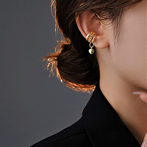 Oxidized 925 Sterling Silver Heart Motif Ear Cuff Earrings For Women, Non-Piercing Ear Cuff Jewelry Set Fashion Cartilage Helix CZ Earrings