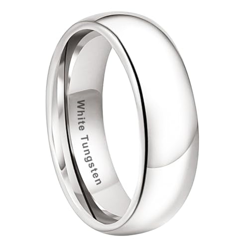 TUTISS 2mm 3mm 4mm 5mm 6mm 7mm 8mm 10mm White Tungsten Rings for Men Women Engagement Wedding Bands Domed Polished Shiny Comfort Fit - color: 7mm White Tungsten