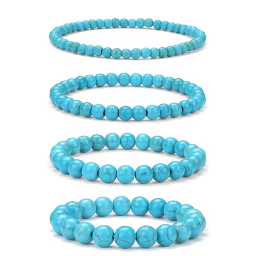 Vinswet 4pcs Beaded Bracelets for Women,Natural Healing Crystal Gemstones Bracelet,Anxiety Stress Relief Bracelet Handmade purple Jewelry Gifts for Women - color: Green Turquoise