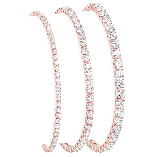 925 Sterling Silver Bracelets for Women Stack, Trendy Tennis Bangle Cuff Jewelry Set 14K Gold Plated, Adjustable Bracelet Set for Wrist Essentials, Women Fashion Watch Band Acecessories - style: Bracelet_3pcs(Rose Gold Tennis Set)