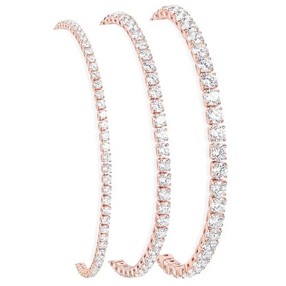 925 Sterling Silver Bracelets for Women Stack, Trendy Tennis Bangle Cuff Jewelry Set 14K Gold Plated, Adjustable Bracelet Set for Wrist Essentials, Women Fashion Watch Band Acecessories - style: Bracelet_3pcs(Rose Gold Tennis Set)