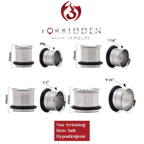 Forbidden Body Jewelry 12G-1 Inch Surgical Steel Single Flared Tunnel Plugs Plus O-Ring, Choose Pcs/Gauge - style: 8pcs: 00g/11mm/12mm/14mm