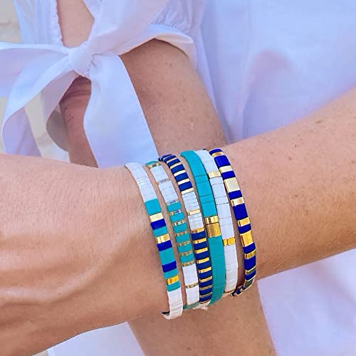 Sonateomber Tila Flat Beaded Stretch Bracelets for Women, Trendy Unique Colorful Square Beads Handmade Stack Bracelet Friendship Accessories Fashion Jewelry Gift - color: Light Pink