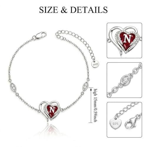Initial Bracelet for Women 925 Sterling Silver Heart Angel Wings Initial Bracelet Anniversary Birthday Mothers Day Jewelry for Mom Her Wife - color: N