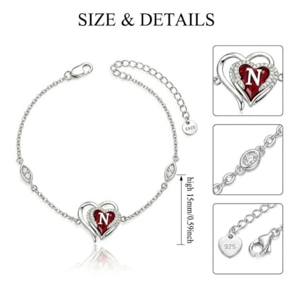 Initial Bracelet for Women 925 Sterling Silver Heart Angel Wings Initial Bracelet Anniversary Birthday Mothers Day Jewelry for Mom Her Wife - color: N