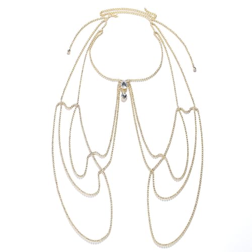 Rhinestone Tassel Shoulder Chain Jewelry Wedding Backdrop Chain Festival Crystal Shoulder Chain Necklace Bridal Rhinestone Multi-Layered Shoulder Body Chain for Women