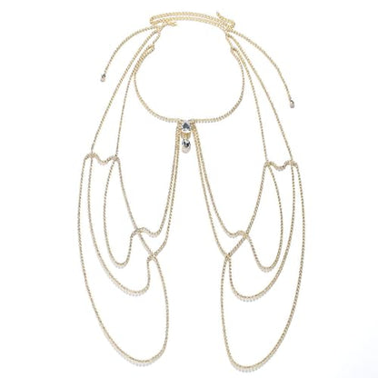 Rhinestone Tassel Shoulder Chain Jewelry Wedding Backdrop Chain Festival Crystal Shoulder Chain Necklace Bridal Rhinestone Multi-Layered Shoulder Body Chain for Women