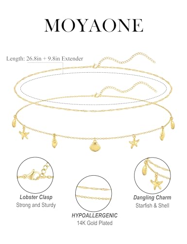 Waist Chain for Women Belly Chain Waist Beads Body Chain | 14K Gold Plated Chain Belts, Waterproof Non Tarnish Body Jewelry, Dainty Sexy Gift for Her, Layered Summer Beach Accessories - style: wave & starfish