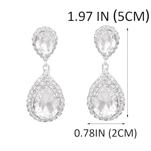 Unicra Silver Rhinestone Teardrop Earrings Crystal Wedding Bridal Dangle Earrings Prom Drop Earrings for Women and Brides - color: Silver