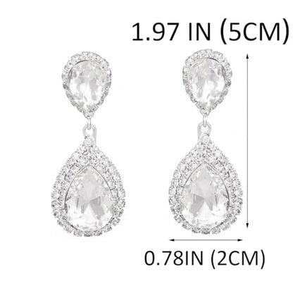 Unicra Silver Rhinestone Teardrop Earrings Crystal Wedding Bridal Dangle Earrings Prom Drop Earrings for Women and Brides - color: Silver