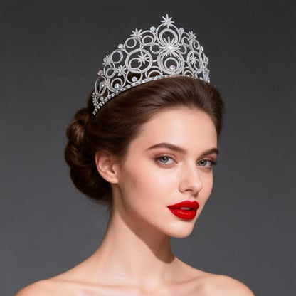 Crystal Crowns for Women, Crystal Bubble TiaraBride Royal Queen Headband Princess Headpieces for Women Bridal Wedding Prom Birthday Party Crowns - color: Silver