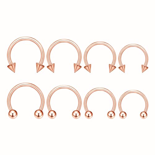 BLISI G23 Solid Titanium Eyebrow Piercing Jewelry, Gold Black Rose Gold Silver Pink Rainbow Eyebrow Rings 16G Curved Barbell,Tiny Vertical Labret Lip Jewelry Rook Piercing Jewelry for Women and Men - color: Rose Gold 2