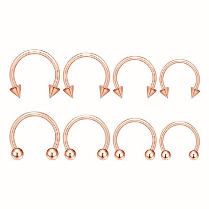 BLISI G23 Solid Titanium Eyebrow Piercing Jewelry, Gold Black Rose Gold Silver Pink Rainbow Eyebrow Rings 16G Curved Barbell,Tiny Vertical Labret Lip Jewelry Rook Piercing Jewelry for Women and Men - color: Rose Gold 2