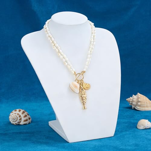 Shell Necklaces for Women Trend Boho Scarf Necklaces Ocean Mermaid Conch Seashell Necklace Summer Gold Fish Necklace Fashion Beach Jewelry - color: Shell fish beaded necklace