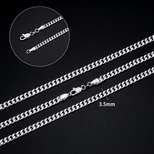 S925 Sterling Silver Chain for Men - 3.5mm Sterling Silver Cuban Chain Necklace Thick Sturdy Colourfast Necklaces Jewelry for Men 18/20/22/24 Inch