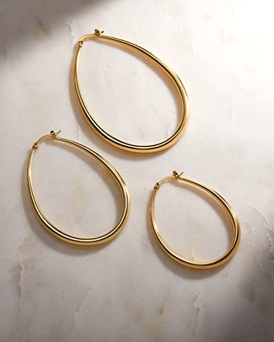 Milla Oval Hoop Earrings for Women | Elegant Polished 14K Gold, Rose Gold or Silver Plated Hoops with Secure Latch Closure, Hypoallergenic & Lightweight - color: 14K Gold Plated / 2.2 in - MEDIUM