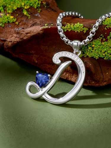 A to Z Initial Birthstone Pendant Necklaces Name Jewelry for Women | 18K White Gold Plated Personalized Alphabet Jewelry Anniversary Christmas Birthday Gifts for Wife Her Daughter Girlfriend - color: D Initial-09-Sept