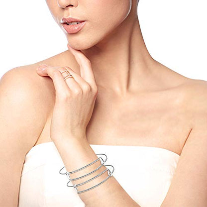 UPINS 60Pcs Silver Expandable Bangle Bracelets Adjustable Wire Bracelets | Stainless Steel Women Bracelets for DIY Jewelry Making Crafting Supplies for Beginners Experienced Jewelry Makers - color: Silver