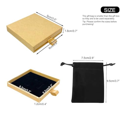 Small Jewelry Gift Box and Velvet Bag, Necklace Bracelet Earring Cardboard Organizer Square Jewellery Gift Box Pendent Storage Case for Birthday Xmas Christmas Wrapping (Light Brown) - color: Light Brown