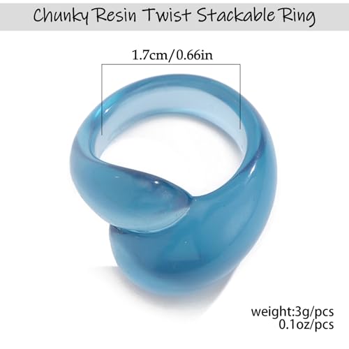 Chunky Resin Twist Stackable Ring for Women,Boho Cute Multicolor Thick Acrylic Statement Ring Trendy Aesthetic Y2k Colorful Knuckle Finger Jewelry - color: Blue