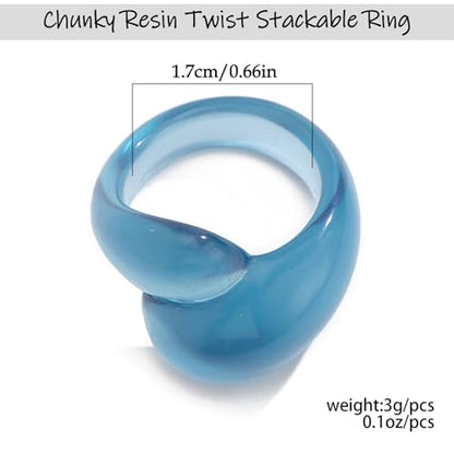 Chunky Resin Twist Stackable Ring for Women,Boho Cute Multicolor Thick Acrylic Statement Ring Trendy Aesthetic Y2k Colorful Knuckle Finger Jewelry - color: Blue