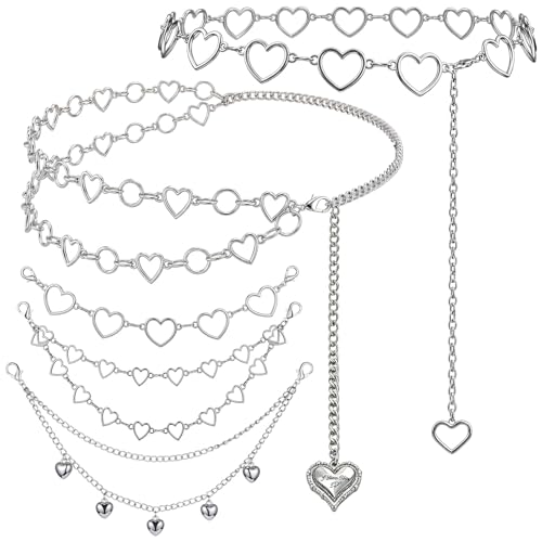 Jadive 5 Pieces Belt Chain Jeans Pants Pocket Waist Multi-Layer Hip Hop Metal Wallet Chain for Men Women - style: Heart