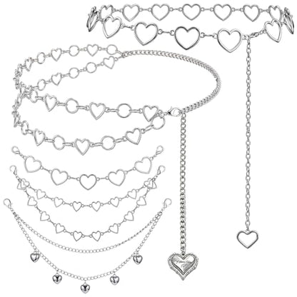 Jadive 5 Pieces Belt Chain Jeans Pants Pocket Waist Multi-Layer Hip Hop Metal Wallet Chain for Men Women - style: Heart