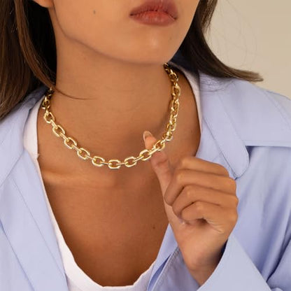 Gold Necklace for Women Chunky 14K Gold Plated Chain Necklace | Chunky Gold Necklace,Simple Paperclip Chain, Statement Choker Necklace,Non Tarnish,Trendy Jewelry,Gifts for Women - style: 10mm-paperclip chain-gd-1