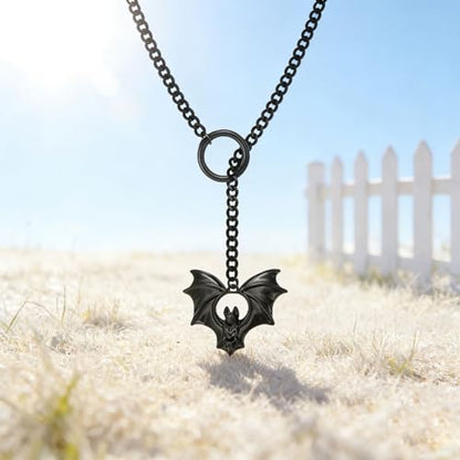Choker Necklace for Women Gothic Goth Stainless Steel Slip Chain Chunky Long Drop Mens Punk Necklace Jewelry Gift - style: Black Bat
