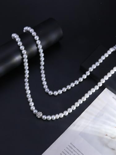 Long Pearl Necklace for Women Dainty Zircon Bead Pearl Necklace Layered Faux Pearls Necklaces Long Wedding Long Pearl Necklace Delicate Jewelry for Brides - color: Gray-D