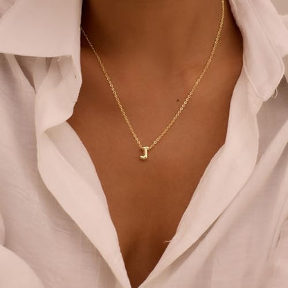 Initial Necklaces for Women Bubble Gold Silver Letter Necklace Dainty Personalized Charm Pendant Name Necklace Cute Non Tarnish Fashion Accessories Teen Gift Trendy Stuff Jewelry Gifts - color: Gold, style: J
