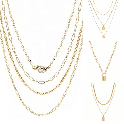 Stocking Stuffers Gold plate and Silver Plated Jewelry Sets Stocking Stuffers for Women Costume Jewelry Chain Necklace Bracelet Earrings and Rings Sets for Women Bulk Jewelry - color: JJG66Hgold