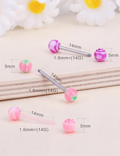 100pcs 14g Tongue Rings Nipple Rings for Women Men Surgical Stainless Steel Tongue/Nipple Piercing Jewelry Plastic Metal Tongue Ring 16MM Acrylic Straight Barbells Body Piercing Jewelry - color: B-100PCS Plastic/Mttal Tongue/Nipple Rings 14mm