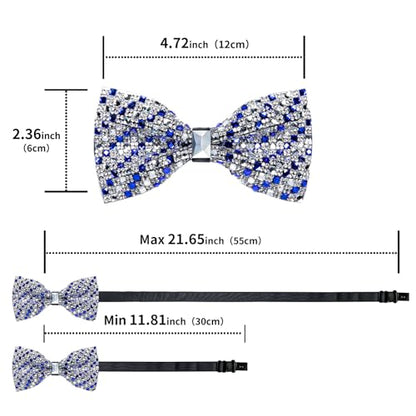 DiBanGu Mens Rhinestone Bow Tie with Ring and Lapel Pin Set | Adjustable Strap,Pre-tied Style,3PCS,Sequin Diamond Bowties，Solid/Mix Color,Shiny Accessory,for Party Prom Banquet Wedding - color: Royal Blue
