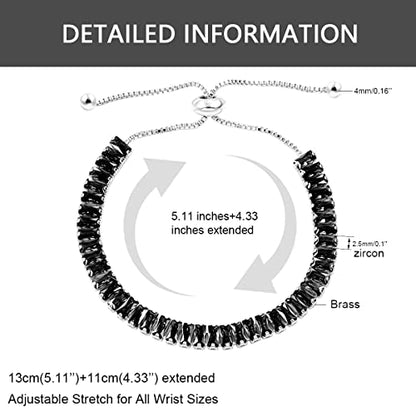 Uloveido Classic Emerald Cut Rectangular Cubic Zirconia Eternity Tennis Bracelet Adjustable for Women Y1788 - color: Platinum-black