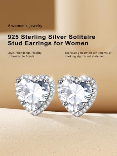 Bestyle Authentic 925 Sterling Silver 2 Carat Birthstone Earrings for Women, More Sparkle Heart/Round Solitaire Diamond Studs Earrings, Great Birthday/Christmas/Anniversary Jewelry for Wife Mother - color: 04. April Rhinestone-Heart